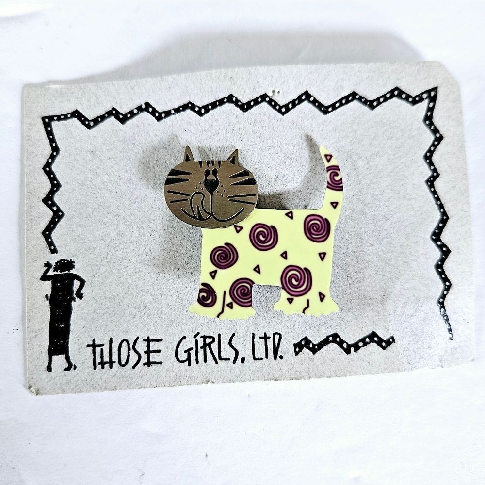 Vintage NWT Those Girls LTD Abstract Metal Hand Painted Swirly Cat Pin Brooch